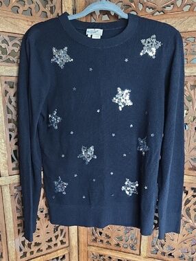 Kate Spade Black Sequin Star Crewneck Sweater Size M